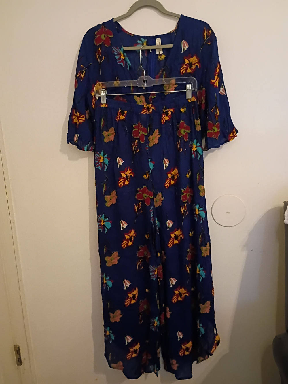 True Destiny Navy Floral Set Rayon Top Sz XL Pants L